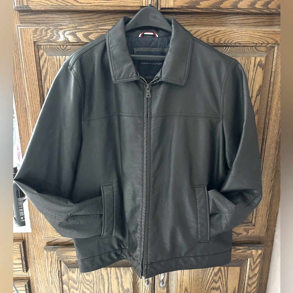 Tommy Hilfiger Black Leather Bomber Jacket